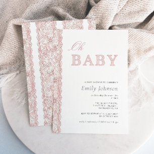 Pink Lace Oh Baby Girl Baby Shower Invitation
