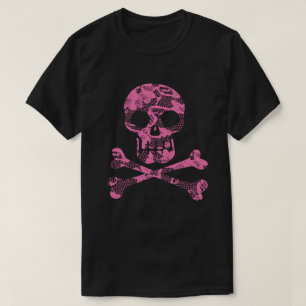 Pink Lace Pattern Skull and Crossbones T-Shirt