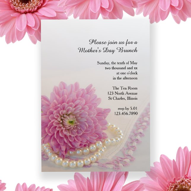 Pink Lace Pearls Mother's Day Brunch Invitation (Creator Uploaded)