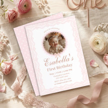 Pink Lace Photo First Birthday, Baby Girl