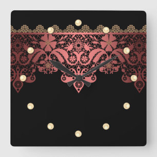 Pink lace romantic decor gradient bronze lacy anni square wall clock