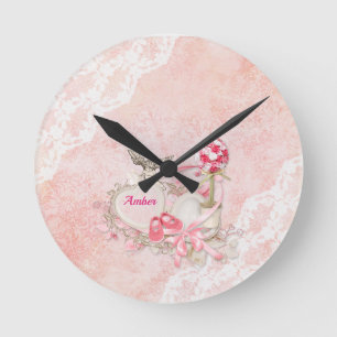 Pink Lace Round Clock