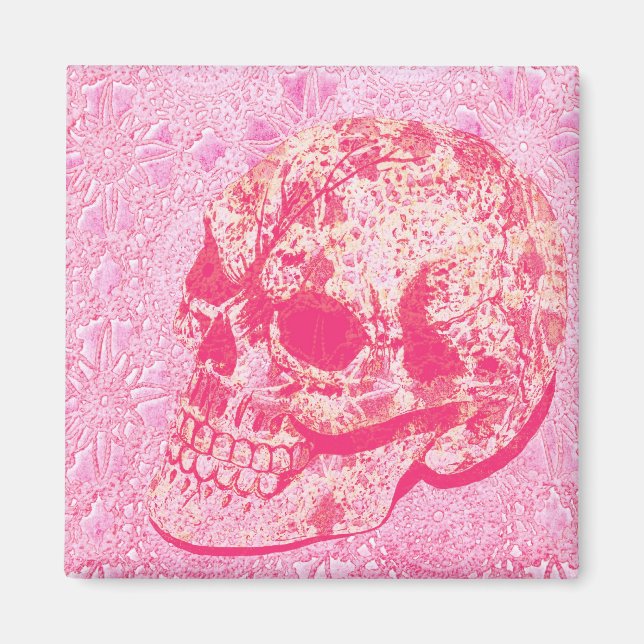 Pink lace sugar skull magnet (Front)