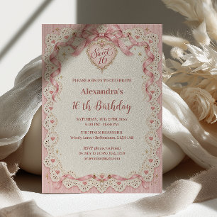 Pink Lace Sweet 16 Coquette Heart Invitation