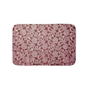 Pink lace, vintage roses pattern. bath mat