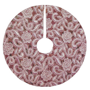 Pink lace, vintage roses pattern. brushed polyester tree skirt