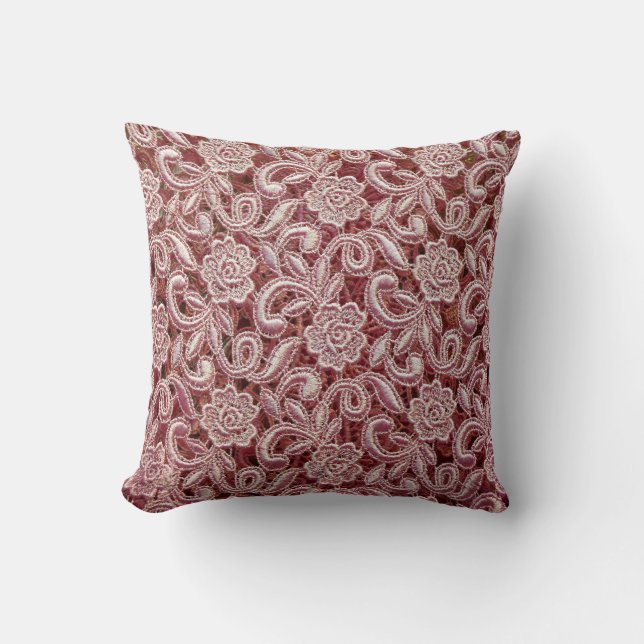 Pink lace, vintage roses pattern. cushion (Front)