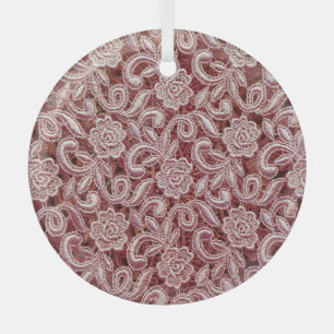 Pink lace, vintage roses pattern. glass tree decoration