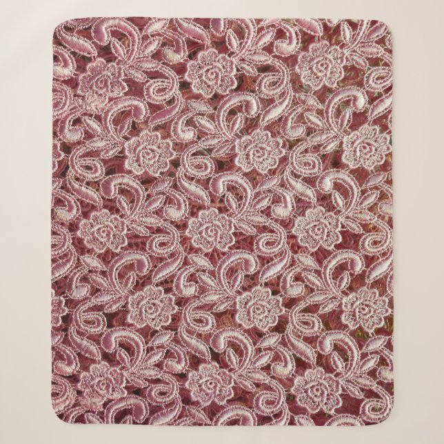 Pink lace, vintage roses pattern. sherpa blanket (Front)