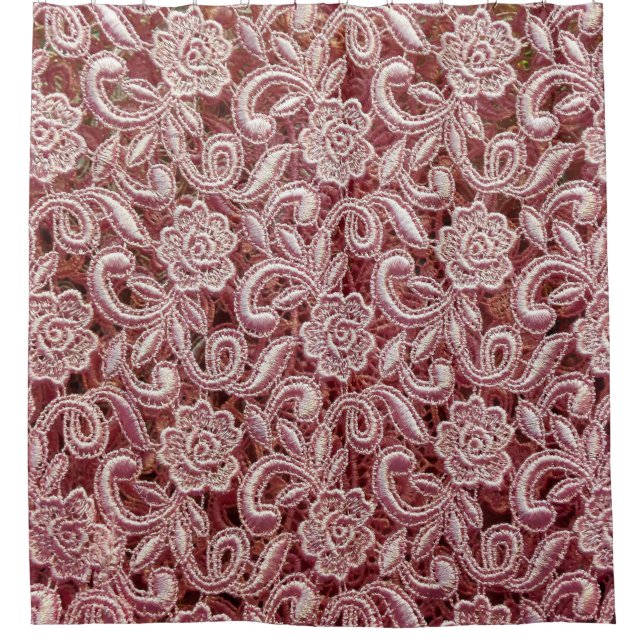 Pink lace, vintage roses pattern. shower curtain (Front)