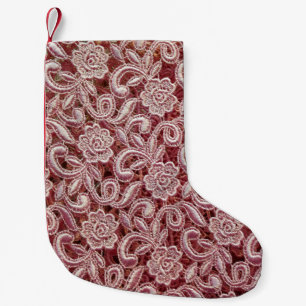 Pink lace, vintage roses pattern. small christmas stocking