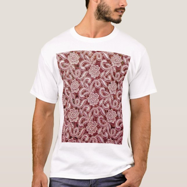 Pink lace, vintage roses pattern. T-Shirt (Front)