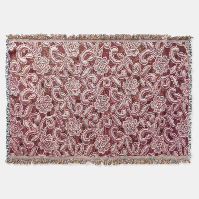 Pink lace, vintage roses pattern. throw blanket (Front)