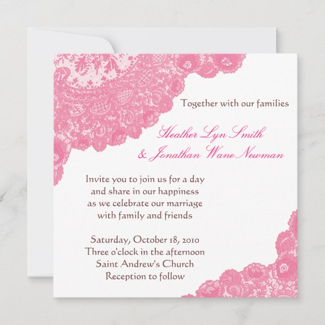Pink Lace Wedding Invitation (Front)