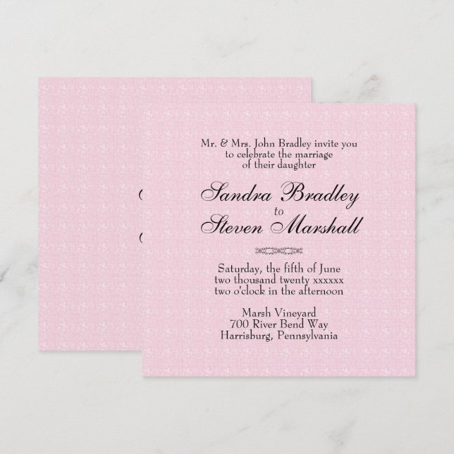 Pink Lace Wedding Invitations (Front/Back)