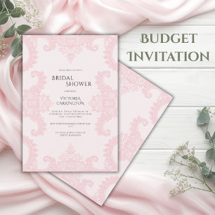 Pink Lace Whimsical Vintage Budget Bridal Shower Invitation