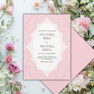 Pink Lace Whimsical Vintage Wedding Invitation