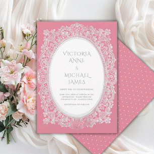 Pink Lace Whimsical Vintage Wedding Invitation