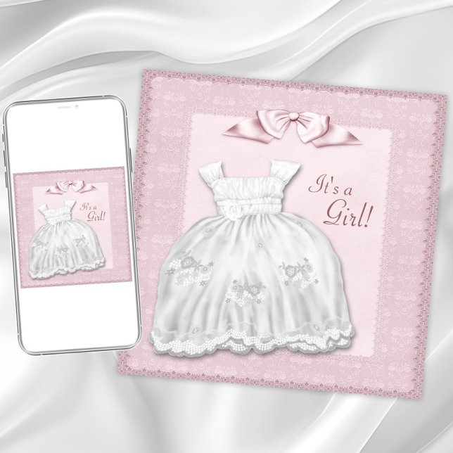 Pink Lace White Dress Pink Baby Girl Shower Invitation (Creator Uploaded)