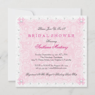 Pink Lace & White Pearls Bridal Shower Invite