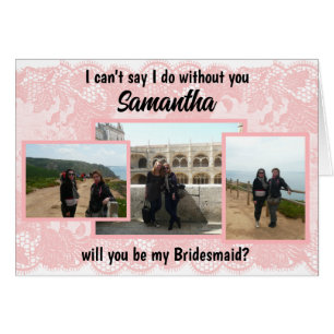 Pink Lace Will you be my Bridesmaid Folded Card