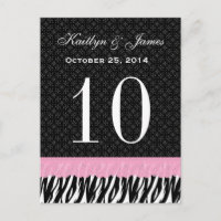 Pink Lace Zebra Custom Name Wedding Table Number