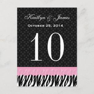 Pink Lace Zebra Custom Name Wedding Table Number Postcard