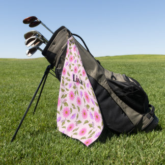 Pink Lacy Daisy Personalised Golf Towel