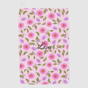 Pink Lacy Daisy Personalised Golf Towel