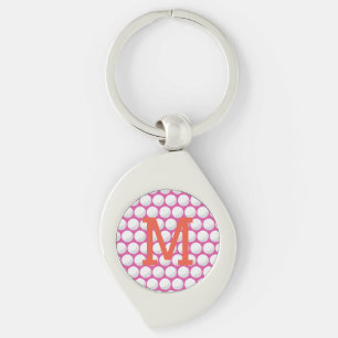Pink Ladies Golf Ball Monogram INITIAL Orange Key Ring