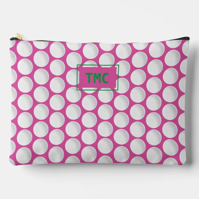 Pink Ladies Golf INITIALS Green Preppy Fun Accessory Pouch (Front)