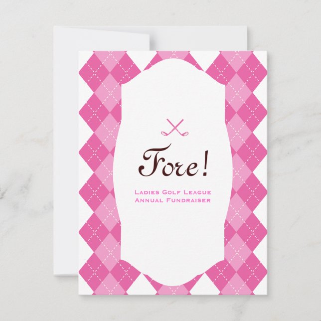 Pink Ladies Golf Party Argyle Invitation (Front)