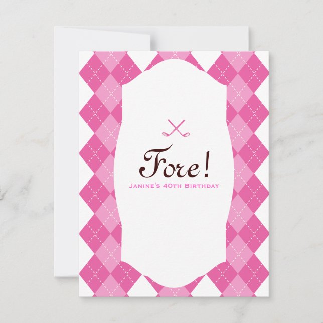 Pink Ladies Golf Party Argyle Invitation (Front)