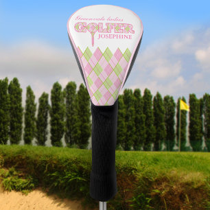 Pink ladies golfer argyle personalised cover