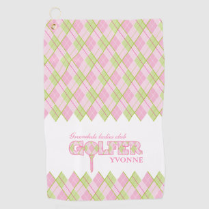 Pink ladies golfer argyle personalised towel