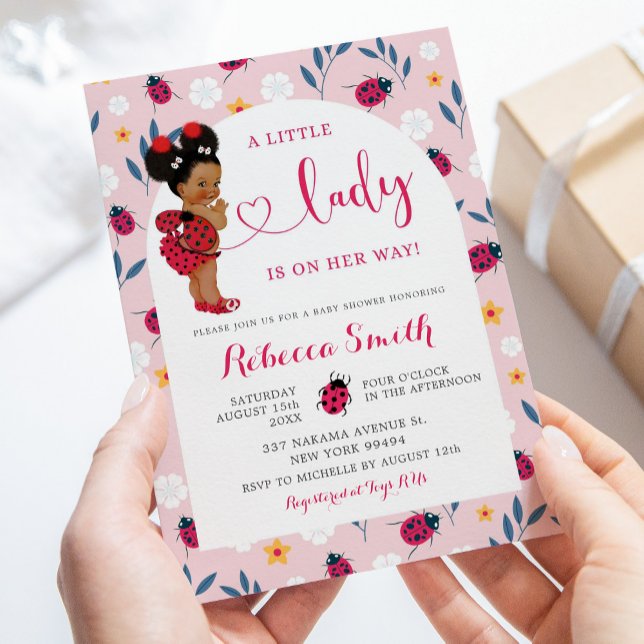 Pink Lady Bug African American Girl Baby Shower Invitation (Creator Uploaded)