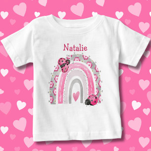 Pink Lady Bugs with Rainbow Baby T-Shirt