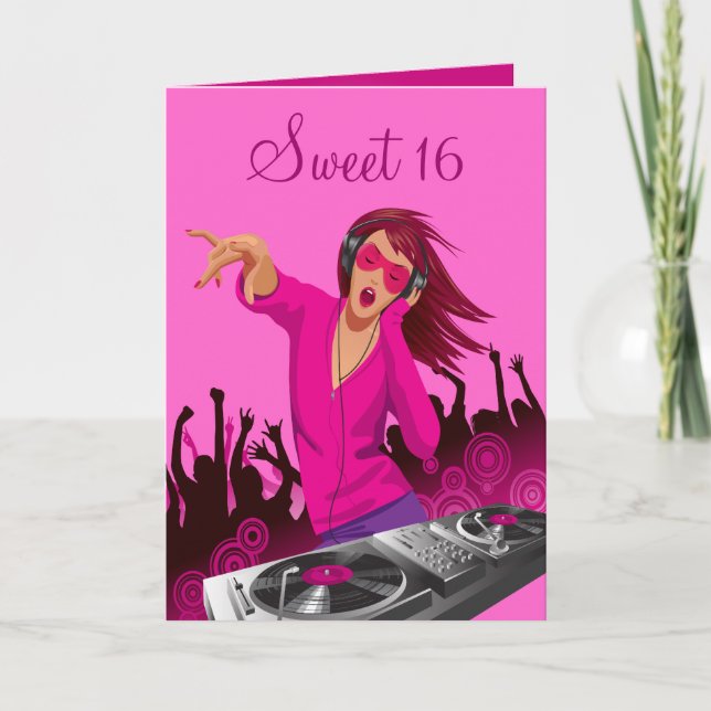 Pink Lady DJ Sweet 16 Card (Front)