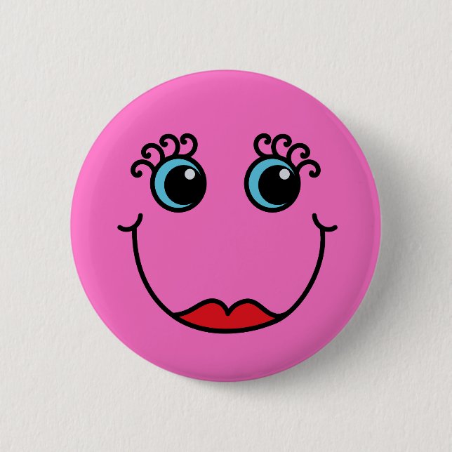 Pink Lady Face 6 Cm Round Badge (Front)