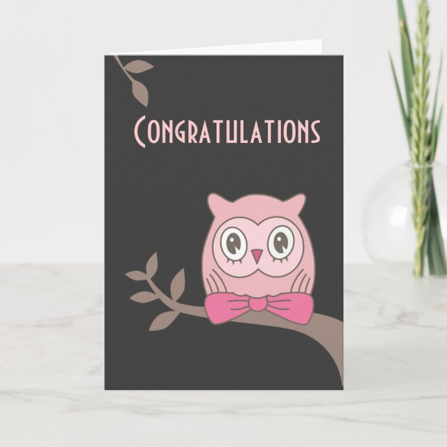 Pink lady owl congratulations card (Front)