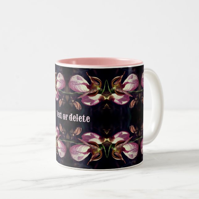 Pink Lady Slipper Orchid Abstract Personalised Two-Tone Coffee Mug (Front Right)