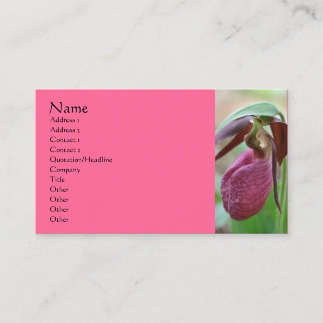 Pink Lady Slipper Orchid Flower Business Card (Front)