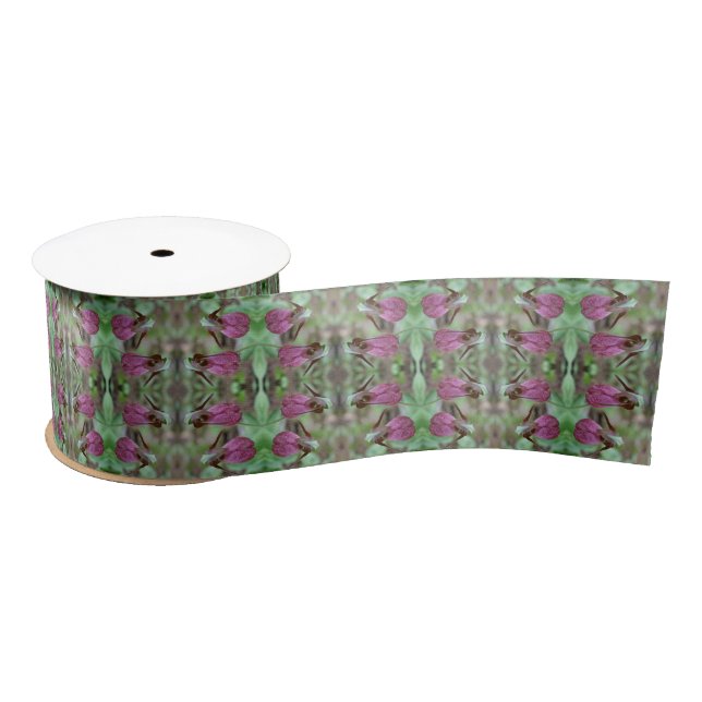 Pink Lady Slipper Orchid Flower Pair Abstract Satin Ribbon (Spool)