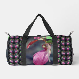 Pink Lady Slipper Orchid Flower Personalised Duffle Bag