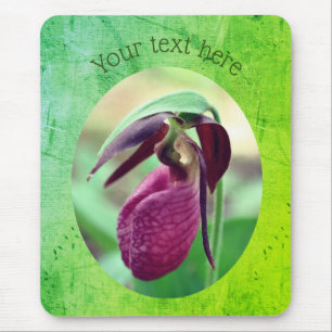 Pink Lady Slipper Orchid Flower Personalised  Mouse Mat