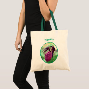 Pink Lady Slipper Orchid Flower Personalised Tote Bag