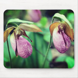 Pink Lady Slipper Orchid Flowers Mouse Mat