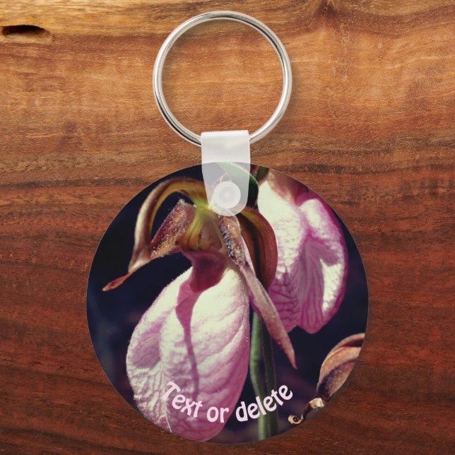 Pink Lady Slipper Orchid Flowers Personalised Key Ring (Front)