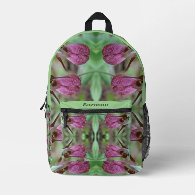 Pink Lady Slipper Orchid Flowers Personalised Printed Backpack (Front)