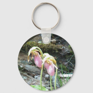 Pink Lady slipper orchid Key Ring